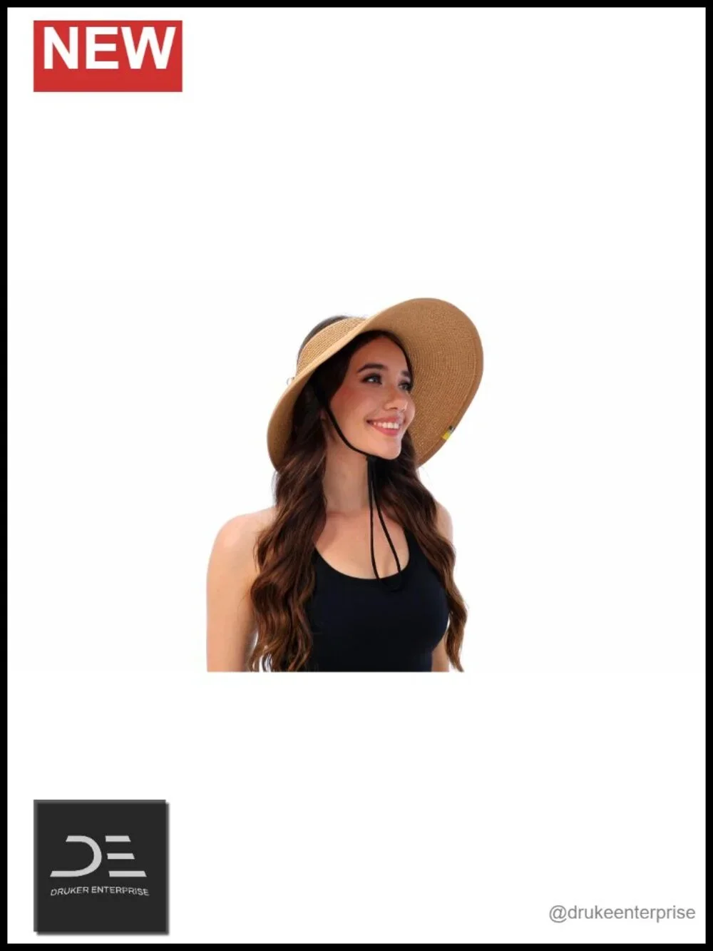 UPF50 Sun Hat Wide Brim Straw Visor Ponytail-Friendly Packable Beach Hat